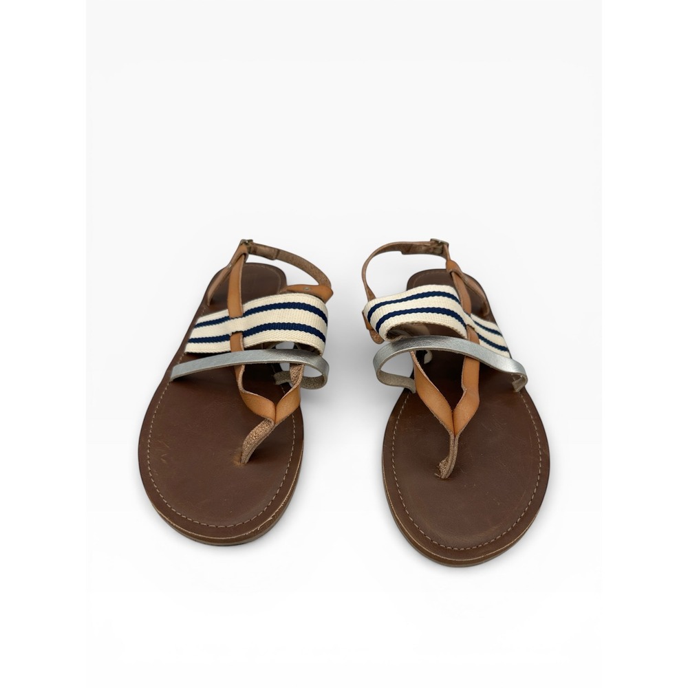 Mossimo Supply Co‎ Womens 11 Brown Silver Striped Strappy Flat Sandals F16904497